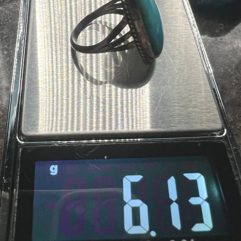Sterling Silver Turquoise Ring 9 Signed B Southwestern Unisex 6g